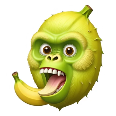 A peeled banana body with a lime green gorilla head showing teeth and expressive eyes sticker