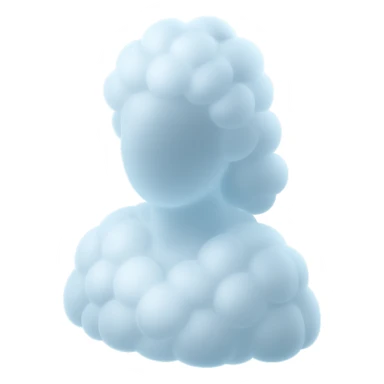 faceless person, facing straight, fully composed of white fluffy convex clouds, shoulder length, no shadows, matte glass style sticker