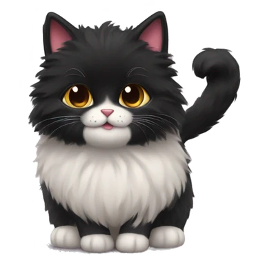 A little black fluffy cat with a heart out of its paws  sticker