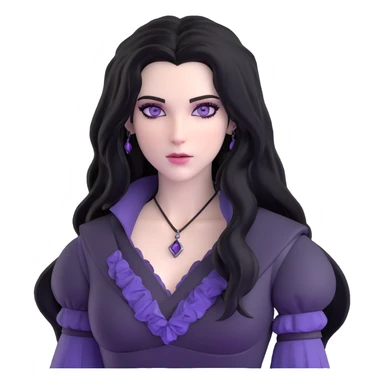 Yennefer from Witcher with long black hair, violet eyes, pale skin, wearing black clothes sticker