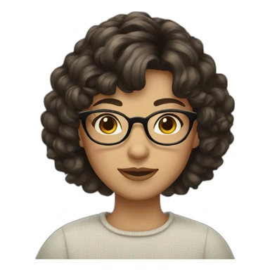 girl with short curly dark brown hair and bangs and thin glasses sticker