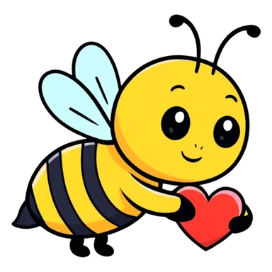 Bee holding a heart sticker