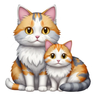 full body colourful light patched calico + white tabby cat cuddling a big grey and white cat  sticker