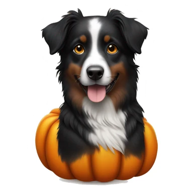 Small black australian shepherd dog in a pumpkin sticker