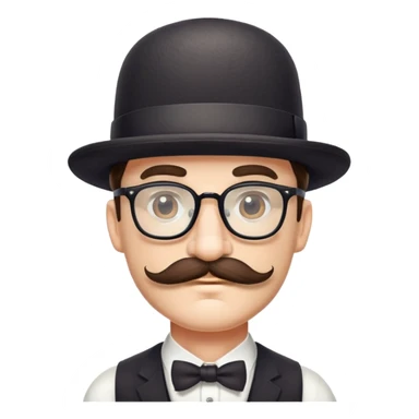 a mustachioed, full-bodied man with square glasses and a bowler hat. sticker