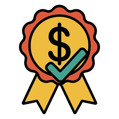 vector icon of a must have with gold and colorful elements, elegant and minimalist flat design, isolated on white background, award badge style, 2D flat vector, trending icon look, soft shadows, no text, perfect for commercial use sticker