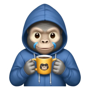 Gorilla wearing hoodie with mug sticker