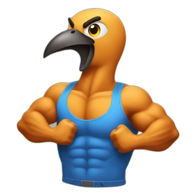 a bird flexing big muscles sticker