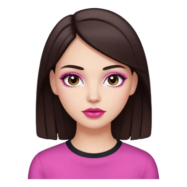 White girl with straight dark brown hair and dark brown eyes, pink lips, "clean girl" makeup  sticker