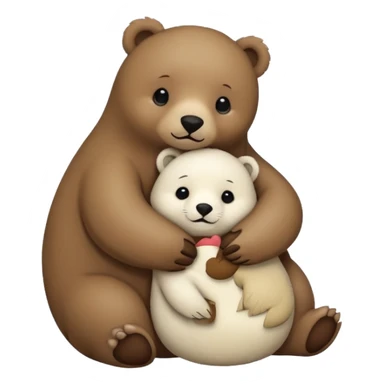 small white seal hugging a big brown bear sticker