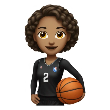 A light-skinned brunette girl is a basketball player in a black full-length uniform sticker
