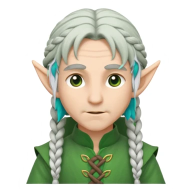 braid silver hair man elf, green cloth sticker