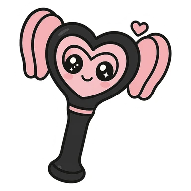 kawaii style magical gothic lightstick inspired by BLACKPINK, cute face, black and pink colors, sparkling eyes, heart accents, playful and iconic sticker