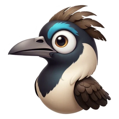 Cinematic Comical Magpie Portrait Emoji, Head tilted dramatically with an exaggeratedly shocked expression, featuring a vibrant, glossy form with wide, comically expressive eyes full of playful disbelief and a subtly animated beak, Simplified yet hilariously expressive features, highly detailed, glowing with a slightly sassy urban glow, high shine, dramatic yet playful, stylized with an air of cheeky mischief, soft glowing outline, capturing the essence of a meme-worthy magpie that looks ready to side-eye its way into viral fame! sticker