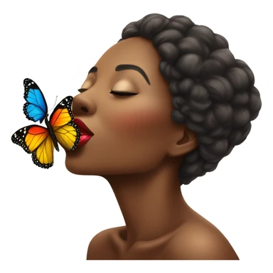 African American woman smooching a beautiful butterfly sticker