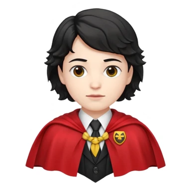 Pale skin, short black wavy hair, red and black cape, tie. A traditional vampire look. sticker
