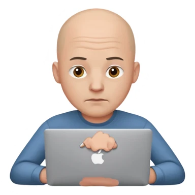 bald guy with macbook sticker