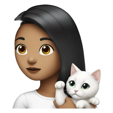 Girl black hair holding white cat  sticker