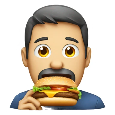 hungry man eating burger sticker