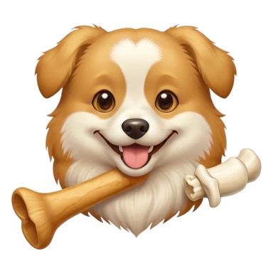 dog holding a bone in its teeth, smiling sticker