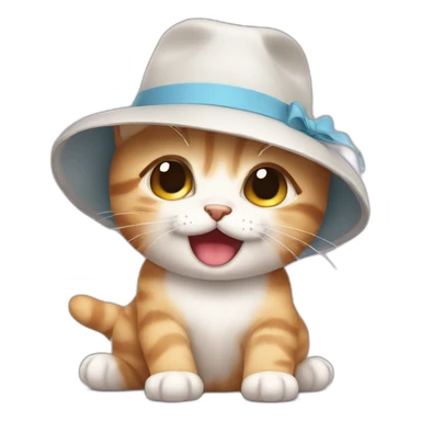 cute kitten in a hat smiling and crying sticker