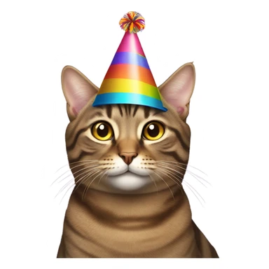 Brown tabby cat with party hat sticker