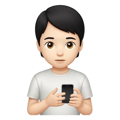 un niño de entre 3 - 10 años jugando con su celular (pelo negro y polo blanco) sticker