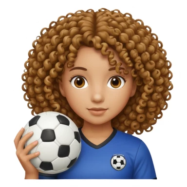 Chica con cabello rizado y con una pelota de futbol en las manos sticker