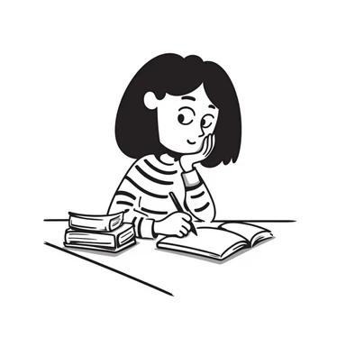 female student sitting at desk, taking notes, attentively listening to a lecture, focused expression sticker