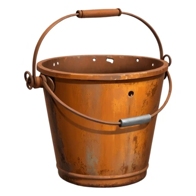 Rusty metal bucket with handle.




















 sticker