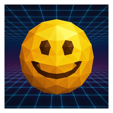 smiley face emoji in polygonal style with Tron 80's neon grid background sticker