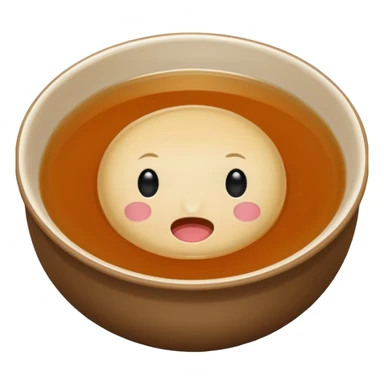 consommé in a plain bowl, clear brown soup, no face, emoji style sticker