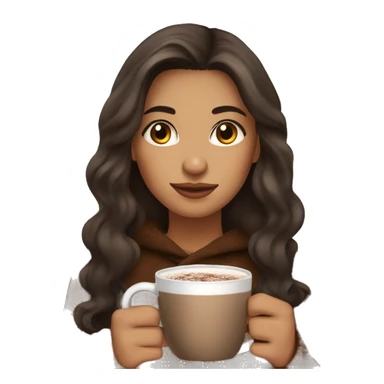 latina girl with brown long hair and a hot chocolate sticker