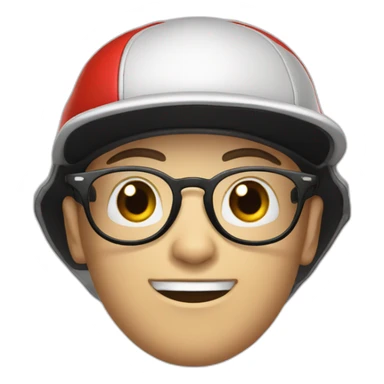 ball pale skin with a red cap with a black brim no mouth round glasses sticker