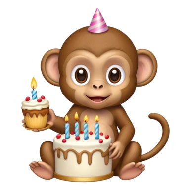 a baby monkey with a birthday cake  sticker