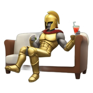 A spartan drinking a relaxed coktail on a sofa sticker