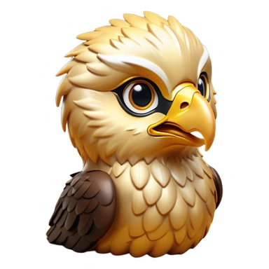 Cinematic Cute Golden Eagle Portrait Emoji, Head tilted playfully and inquisitively, featuring a compact, streamlined form with subtly ruffled, golden plumage and round, sparkling eyes full of spirited charm, Simplified yet irresistibly adorable features, highly detailed, glowing with a warm, inviting glow, high shine, affectionate and lively, stylized with a touch of whimsical aerial grace, soft glowing outline, capturing the essence of a mischievous yet endearing golden eagle that seems as if it could glide out of the screen into your heart! sticker
