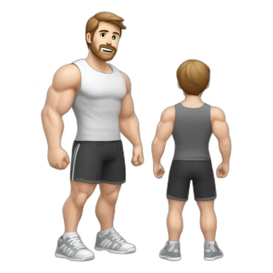 Full height realistic Actively gesturing with hands Pale skinned Fit Man With the biceps and brown hair in dark gray Sleeveless Mike, black oversize sports shorts, watch and white Sneakers sticker