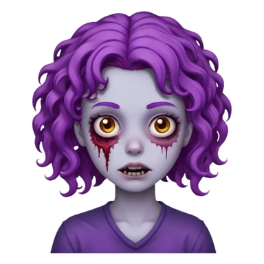 Quero uma imagem de uma garota zumbi com cabelo cacheado roxo sticker