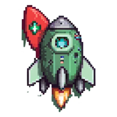 A large green checkmark emoji similar to iOS style as the main feature, with a small diagonal rocket ship in the bottom right corner sticker