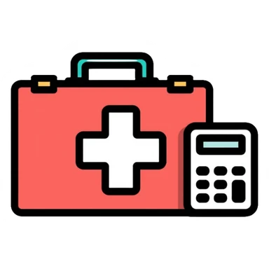 Swiss financial advisor with Swiss cross symbol, briefcase and calculator sticker