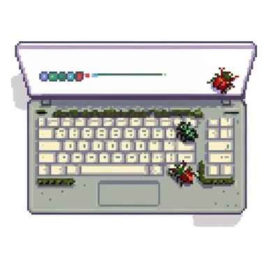 Laptop with bugs running around on the keyboard sticker