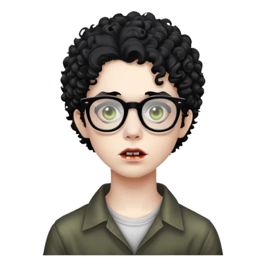 teen zombie with black curly hair with black glasses sticker