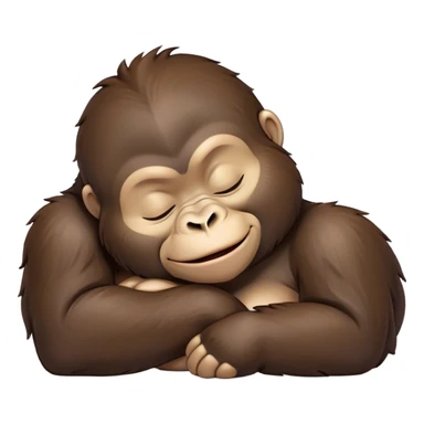 Meme-Worthy cute Sleeping Gorilla Portrait Emoji, Head resting peacefully with a contented smile, showcasing a luxuriant, thick Fur and eyes gently closed in serene slumber, Simplified yet hilariously adorable features, highly detailed, glowing with a soft, drowsy jungle light, high shine, relaxed and utterly lovable, stylized with an air of playful laziness, bright and heartwarming, soft glowing outline, capturing the essence of a sleeping gorilla that feels destined to become the next viral sensation of adorable rest! sticker