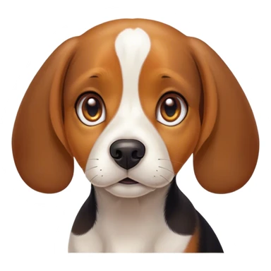 Cinematic Cute Tri-Color Beagle Portrait Emoji, Head tilted playfully and inquisitively, featuring a soft tri-color coat of white, brown, and black with floppy ears, round, sparkling hazel eyes filled with curiosity, Simplified yet irresistibly adorable features, highly detailed, glowing with a warm, friendly glow, high shine, affectionate and lively, stylized with a touch of whimsy, bright and endearing, soft glowing outline, capturing the essence of a mischievous yet loving pup, so playful it feels like it could bound out of the screen and into your arms! sticker