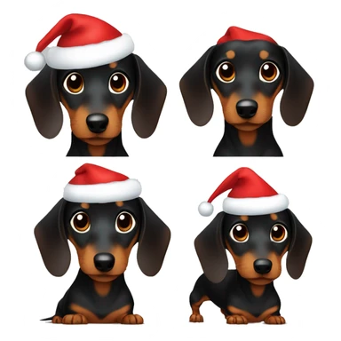 Black and brown Smooth hair dachshund wearing a Santa hat sticker