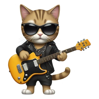 rockstar cat with electronic guitar and wearing sungl sticker