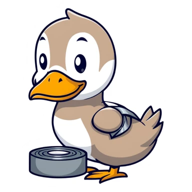 duck holding a roll of duct tape with a funny expression sticker