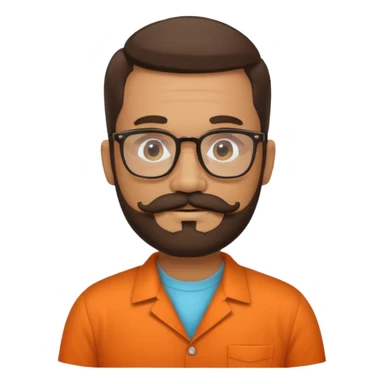 latino english teacher with a beard and moustache, and vintage glasses in a orange shirt sticker