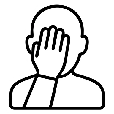 minimalistic facepalm gesture with no facial features, hands covering the face, simple head outline sticker